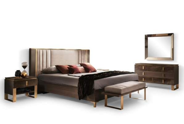 Moderno juego de dormitorio, cama, mesita de noche, taburete, conjunto de 4 piezas.