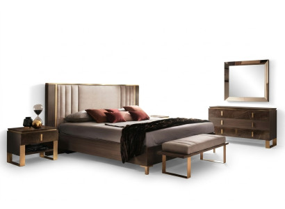 Moderno juego de dormitorio, cama, mesita de noche, taburete, conjunto de 4 piezas.