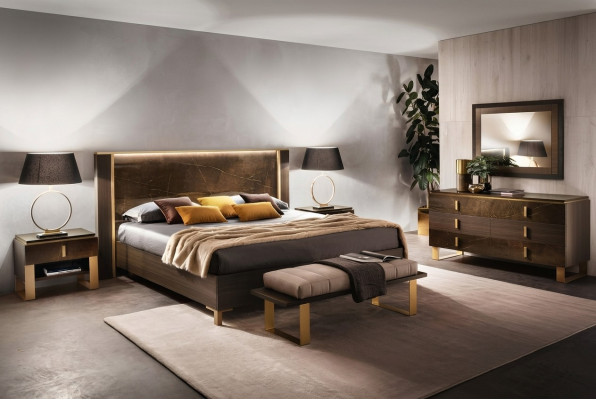 Conjunto de cama para dormitorio, diseño moderno de lujo, 2 mesitas de noche italianas de 3 piezas.