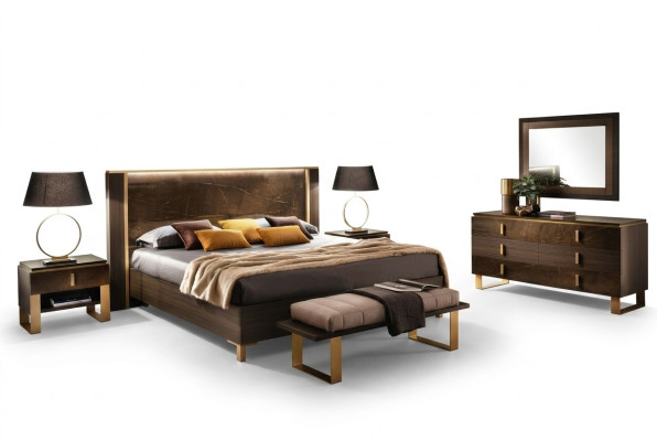 Dormitorio conjunto cama mesitas de noche taburete camas diseño muebles italianos 4 piezas
