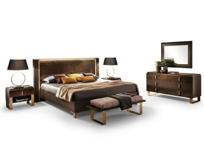 Dormitorio conjunto cama mesitas de noche taburete camas diseño muebles italianos 4 piezas