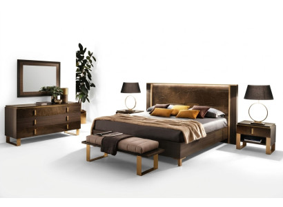 Cama Mesita de noche Cómoda 4 piezas Conjunto de dormitorio Decoración Diseño Moderno Lujo