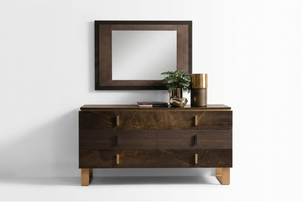 Mesa de consola con espejo, conjunto de muebles de lujo.