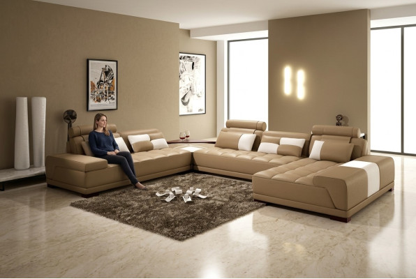 Sofá de cuero con asiento acolchado con puerto USB, sofá de esquina, conjunto de muebles de salón esquinero.
