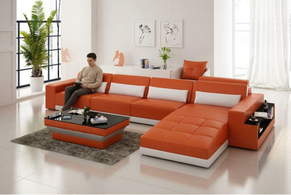 Sofá de cuero sofá paisaje salón sofá esquinero conjunto de sofá esquinero moderno diseño sofá con USB