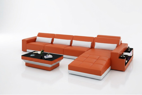 Sofá de cuero sofá paisaje salón sofá esquinero conjunto de sofá esquinero moderno diseño sofá con USB
