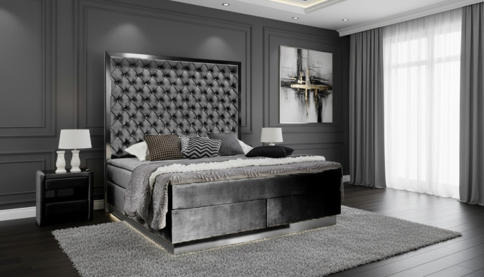 Cama tapizada modelo Boxspring de tela muebles camas cama textil dormitorio diseño Chesterfield.