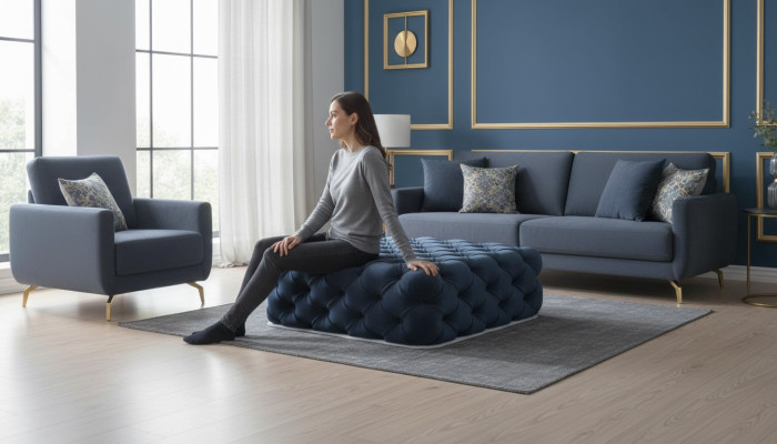 Diseño clásico Chesterfield otomano de lujo de tela pie puf otomano