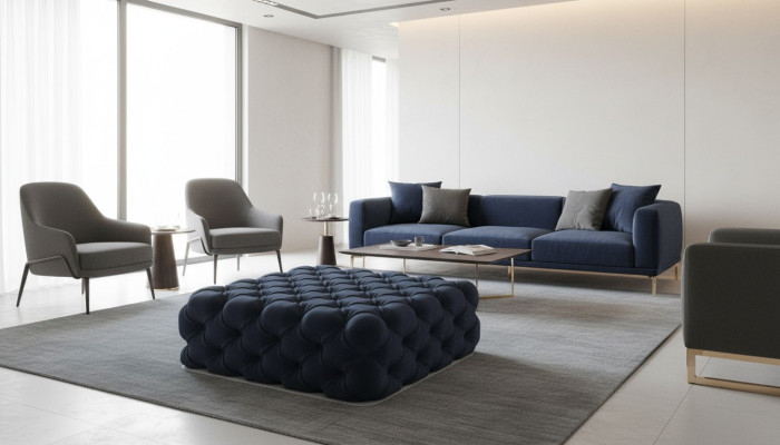 Diseño clásico Chesterfield otomano de lujo de tela pie puf otomano