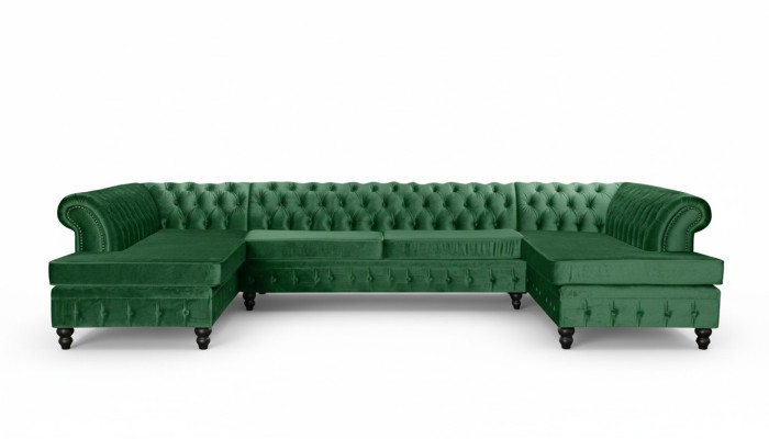 Sofá Chesterfield de salón, sofá de esquina con chaise longue extra grande en terciopelo.