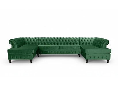 Sofá Chesterfield de salón, sofá de esquina con chaise longue extra grande en terciopelo.