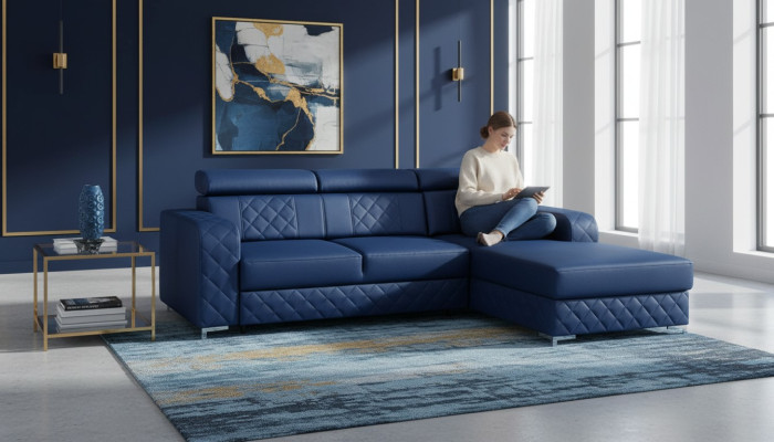 Sofá esquinero en forma de L de cuero, diseño de muebles modernos, sofá, tela de terciopelo y textil.
