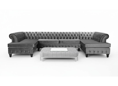 Sofá de esquina moderno de lujo en forma de U Chesterfield y mesa de centro de tela para la sala de estar