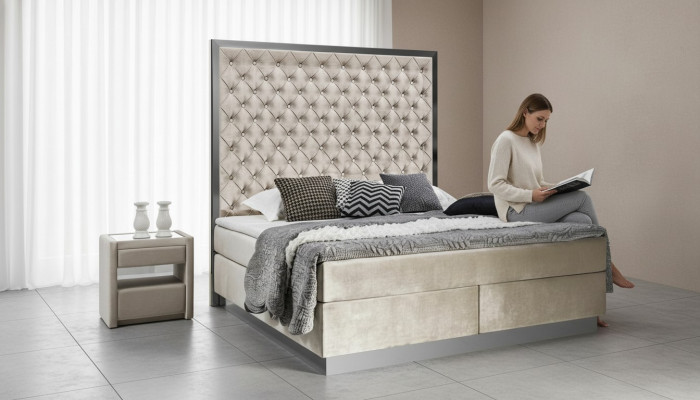 Cama completa Boxspring camas de diseño de lujo Muebles de dormitorio de acero inoxidable