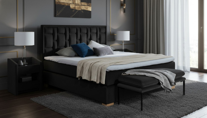 Cama boxspring de lujo negro azul dormitorio muebles diseño doble hotel
