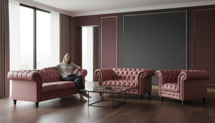 Sala de estar Chesterfield diseño conjunto de sofá de muebles sofá 3-2-1 plazas sofás