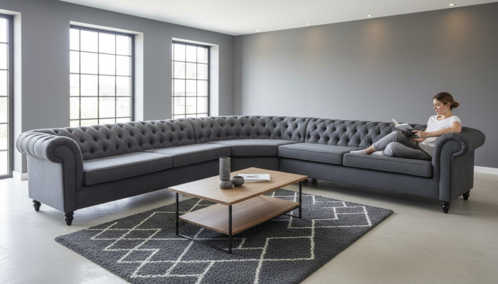 Sofá de esquina Sofá Diseño Chesterfield Sofá Textil Tela Conjunto de salón Conjuntos