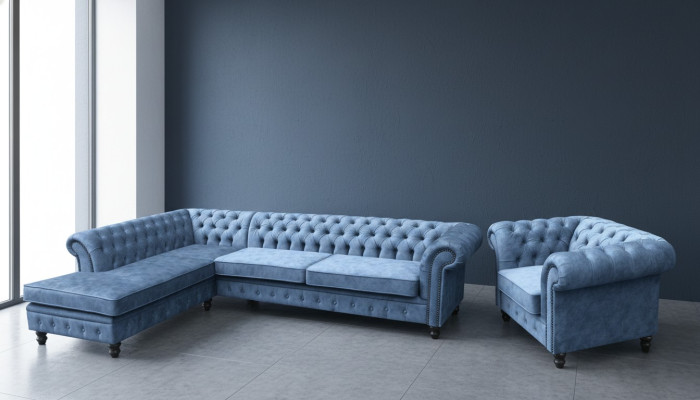 Sofá esquinero sofá sofá tapizado diseño Chesterfield mobiliario de lujo conjunto.