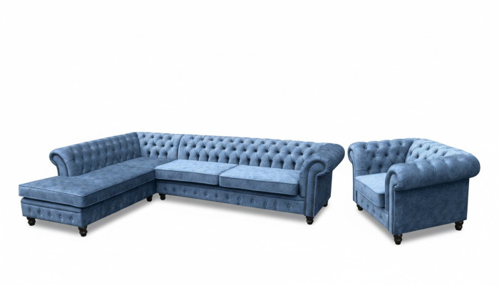Sofá esquinero sofá sofá tapizado diseño Chesterfield mobiliario de lujo conjunto.