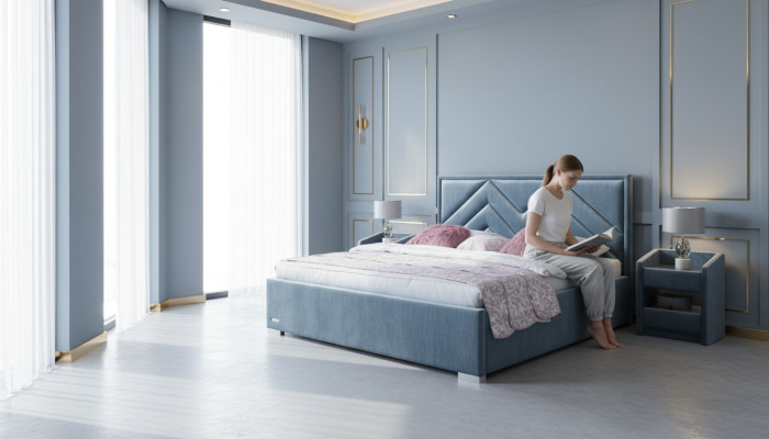 Textil de cama, diseño de dormitorio, muebles modernos de lujo, camas, estructura de cama, tela nueva