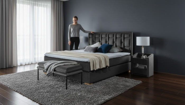 Conjunto de dormitorio de cama doble Chesterfield de terciopelo con mesitas de noche 3 piezas.