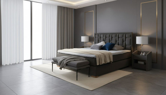 Conjunto de dormitorio de cama doble Chesterfield de terciopelo con mesitas de noche 3 piezas.