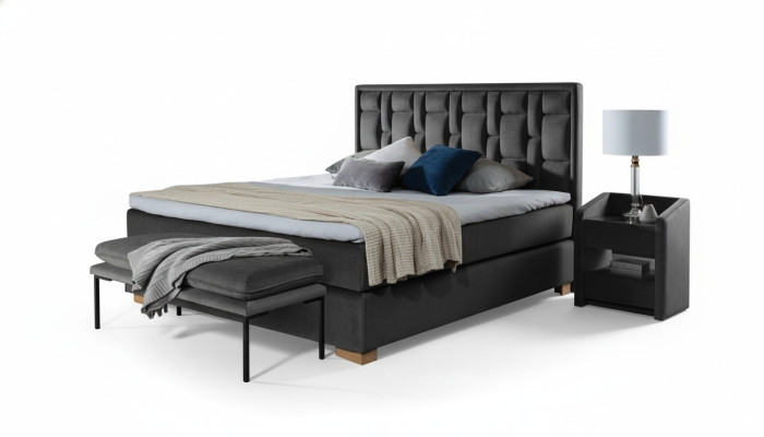 Conjunto de dormitorio de cama doble Chesterfield de terciopelo con mesitas de noche 3 piezas.