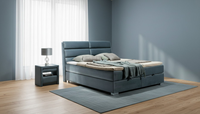 Juego de dormitorio de 2 piezas con textil de cama y 3 mesitas de noche. Conjunto de muebles de dormitorio de lujo moderno. Camas nuevas.