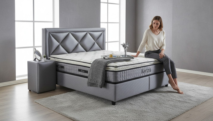 Conjunto de cama de lujo de 3 piezas con mesita de noche, muebles, colchón, estructura de cama nuevo.
