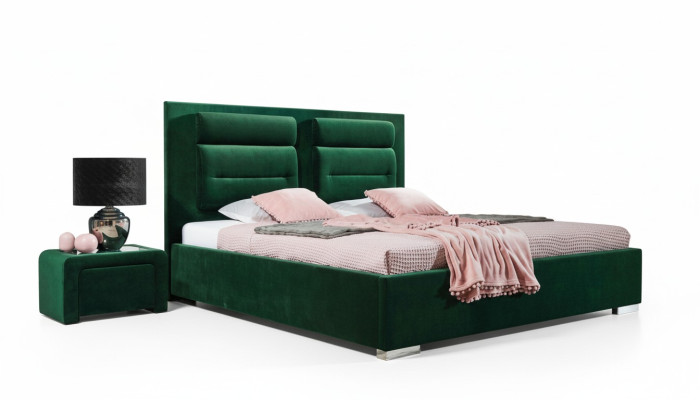 Cama de lujo con somier tapizado de diseño doble, camas verdes de hotel en muebles de dormitorio.