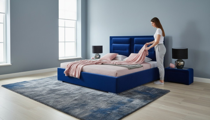 Cama de tela 2x mesita 3 pz juego de muebles de dormitorio moderno lujo camas nuevo