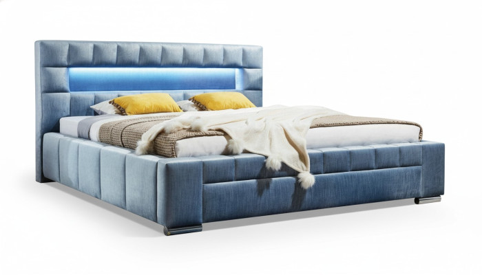 Cama Boxspring de lujo con tela de hotel azul diseño de muebles para dormitorio doble