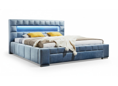 Cama Boxspring de lujo con tela de hotel azul diseño de muebles para dormitorio doble
