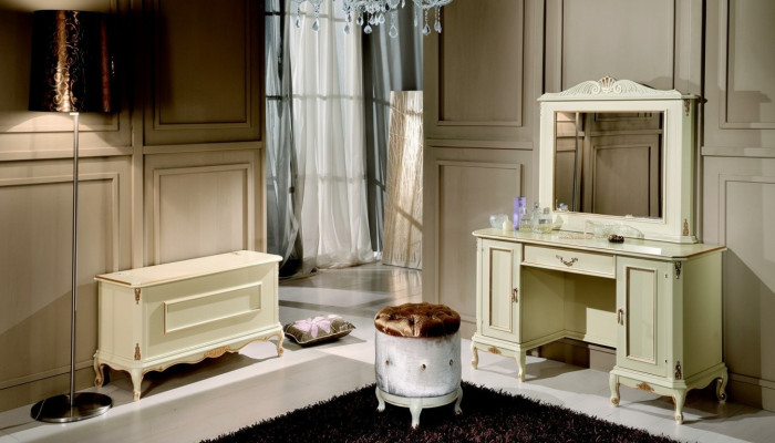 tocador estilo italiano, muebles estilo tocador, dormitorio, barroco, rococó, taburete nuevo