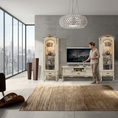 Mueble de sala conjunto de sala 3 piezas rtv 2x vitrina diseño italiano muebles estilo barroco