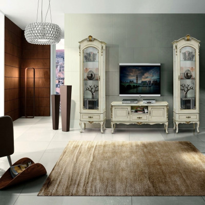Mueble de sala conjunto de sala 3 piezas rtv 2x vitrina diseño italiano muebles estilo barroco