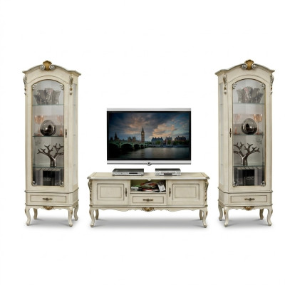 Mueble de sala conjunto de sala 3 piezas rtv 2x vitrina diseño italiano muebles estilo barroco