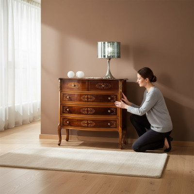 Sala de estar de lujo, muebles italianos, estilo clásico barroco, cómoda.