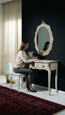 Mueble de consola de lujo de época barroca, mesa de pared, mesa blanca clásica de madera de 106 cm.