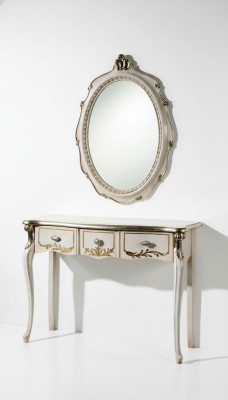 Mueble de consola de lujo de época barroca, mesa de pared, mesa blanca clásica de madera de 106 cm.