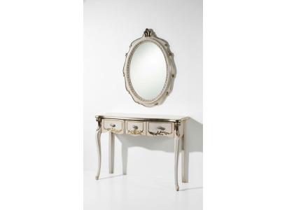 Mueble de consola de lujo de época barroca, mesa de pared, mesa blanca clásica de madera de 106 cm.