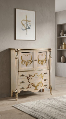 Diseño de cómoda barroca para sala de estar y dormitorio en madera.