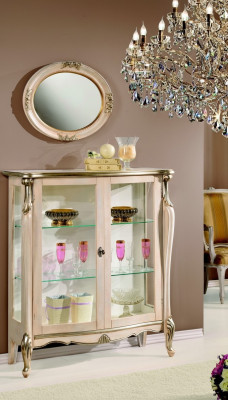 Muebles de madera de estilo barroco, vitrina de vidrio, cómoda, armarios italianos.