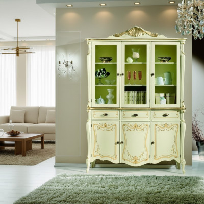 Vitrina de lujo de estilo italiano para sala de estar, mueble armario de estilo barroco rococó de madera nueva.