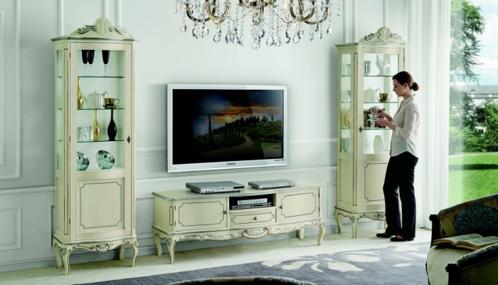 Mueble de sala de lujo de 3 piezas con 2 vitrinas, diseño de muebles italianos en estilo barroco.