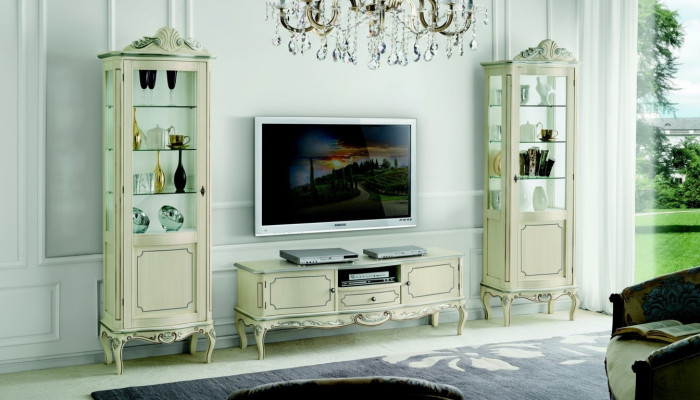 Mueble de sala de lujo de 3 piezas con 2 vitrinas, diseño de muebles italianos en estilo barroco.