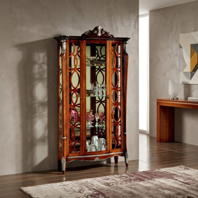 Muebles italianos de lujo diseño de madera barroco clásico estante de vitrina de cristal.