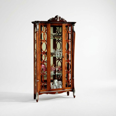 Muebles italianos de lujo diseño de madera barroco clásico estante de vitrina de cristal.