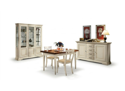 Juego de comedor de diseño de madera de 5 piezas con cómoda, 2 sillas, mesa y vitrina nuevo.