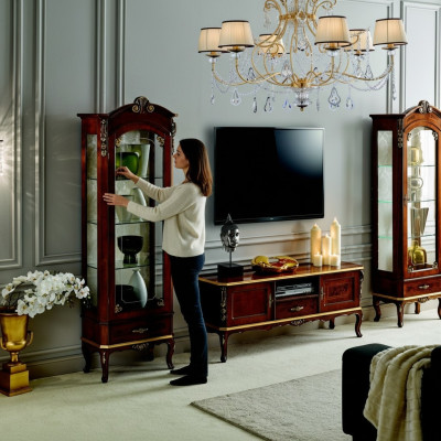 Armario de pared de sala de estar, vitrina, aparador de televisión, muebles de madera auténtica, armarios de Italia.